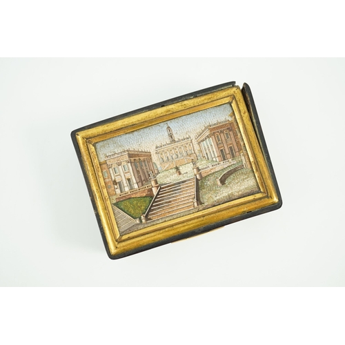 30 - A 19th century French micro mosaic topped gold mounted tortoiseshell snuff box, of rectangular form,... 