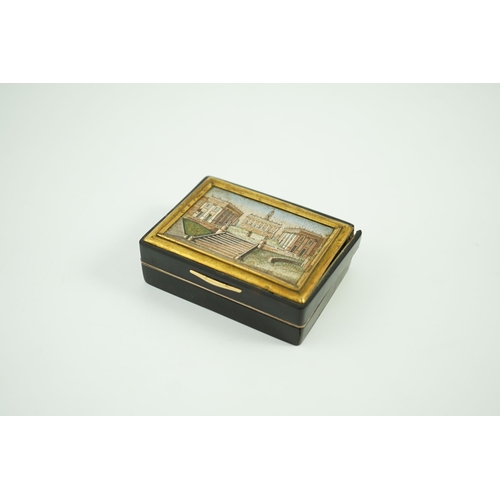 30 - A 19th century French micro mosaic topped gold mounted tortoiseshell snuff box, of rectangular form,... 