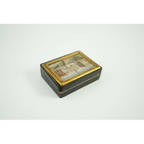 30 - A 19th century French micro mosaic topped gold mounted tortoiseshell snuff box, of rectangular form,... 