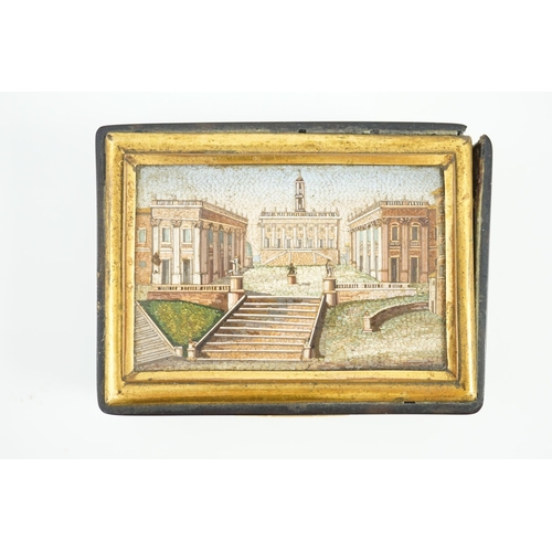 30 - A 19th century French micro mosaic topped gold mounted tortoiseshell snuff box, of rectangular form,... 