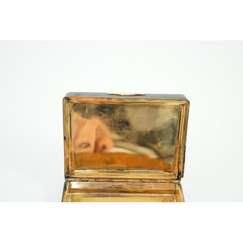 30 - A 19th century French micro mosaic topped gold mounted tortoiseshell snuff box, of rectangular form,... 