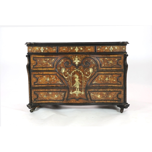 302 - An important 18th century Lombardy ebony banded walnut and ivory inlaid twin pedestal desk, the top ... 