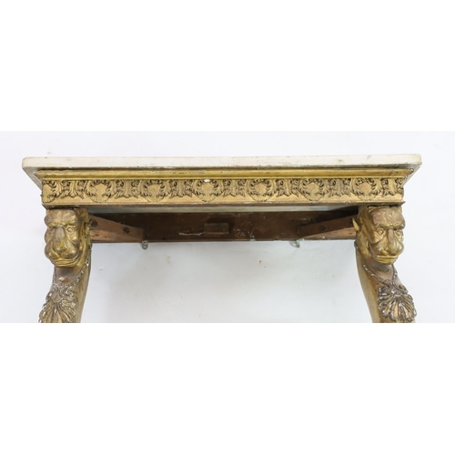 313 - An early 19th century giltwood console table, in the manner of George Bullock, with rectangular whit... 