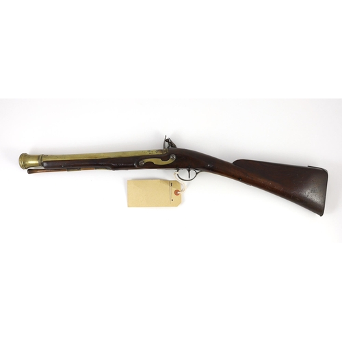 33 - An 18th century James Barbar flintlock blunderbuss with 36cm brass barrel signed London and lock sig... 