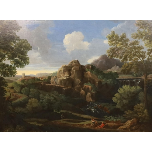 357 - Circle of Nicolas Poussin (French, 1594-1665) Figures in an Italianate landscapeoil on canvas72 x 96... 