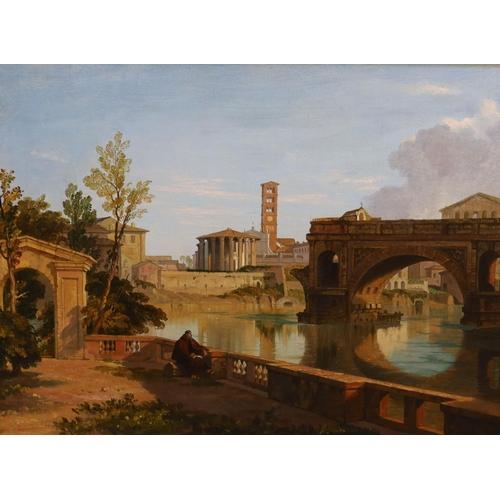 362 - Attributed to Penry Williams (1800-1885) A view on the Tiber looking towards the Palantine Hill with... 