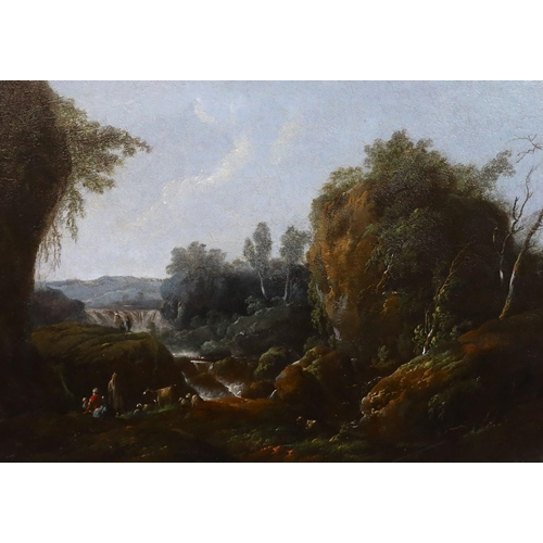 364 - Jean Baptiste Pillement (French, 1728-1808) Italianate river landscapesoil on zinc panels, a pairsig... 