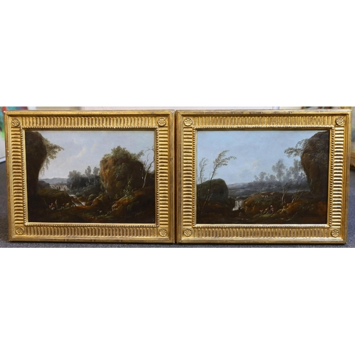 364 - Jean Baptiste Pillement (French, 1728-1808) Italianate river landscapesoil on zinc panels, a pairsig... 