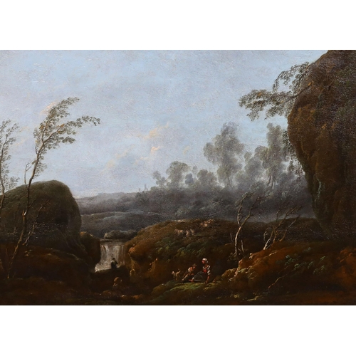 364 - Jean Baptiste Pillement (French, 1728-1808) Italianate river landscapesoil on zinc panels, a pairsig... 