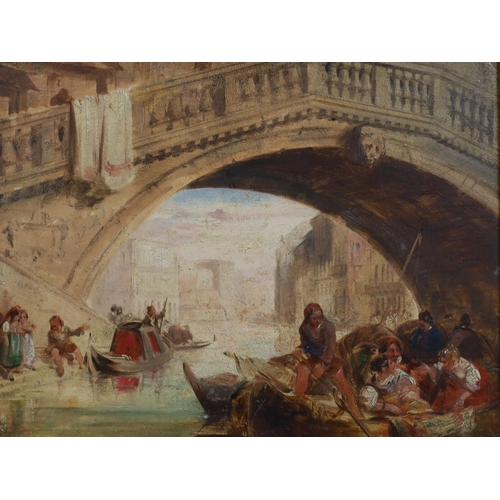 376 - Edward Pritchett (1828-1864) Gondoliers beneath the Rialto Bridge and View along the Grand Canaloil ... 