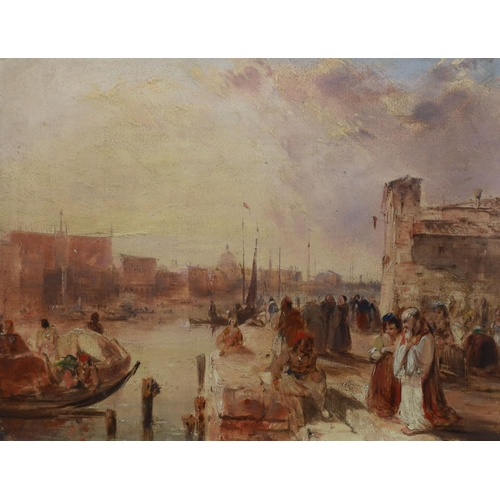 376 - Edward Pritchett (1828-1864) Gondoliers beneath the Rialto Bridge and View along the Grand Canaloil ... 