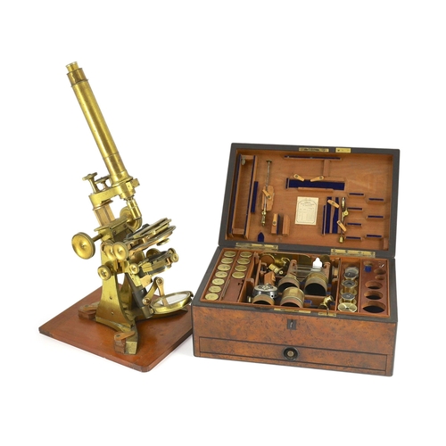 42 - A good Victorian lacquered brass monocular microscope, originally owned by civil engineer Charles Ne... 