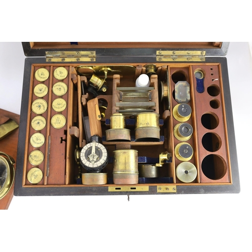 42 - A good Victorian lacquered brass monocular microscope, originally owned by civil engineer Charles Ne... 