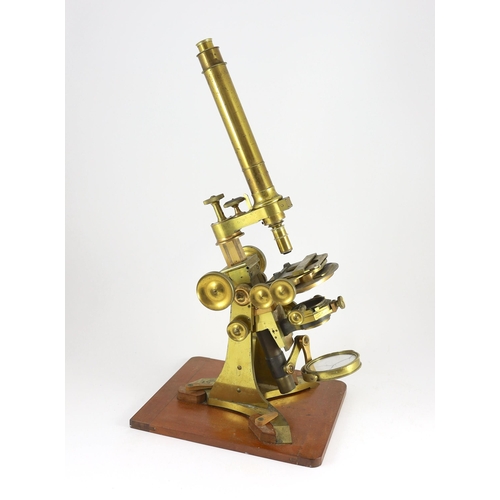 42 - A good Victorian lacquered brass monocular microscope, originally owned by civil engineer Charles Ne... 