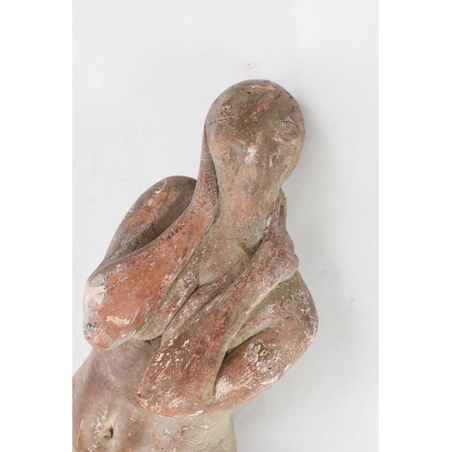 48 - In the manner of Marino Marini, a terracotta sculpture, reclining female nude Length 120cm.