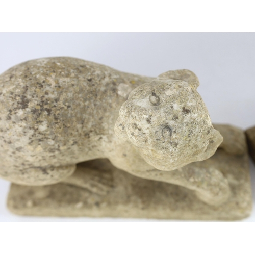 49 - A pair of 19th century carved marble models of crouching cats, width 32cm, depth 12cm, height 22cm... 