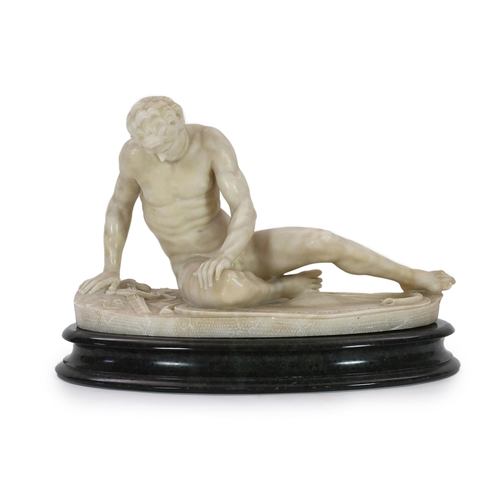 50 - A late 19th century carved alabaster model of The Dying Gaul, on integral oval base, and moulded gre... 