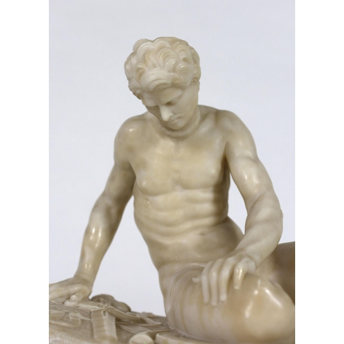 50 - A late 19th century carved alabaster model of The Dying Gaul, on integral oval base, and moulded gre... 