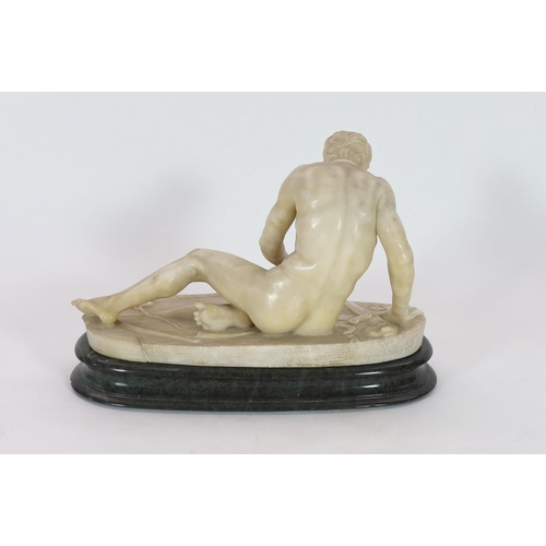 50 - A late 19th century carved alabaster model of The Dying Gaul, on integral oval base, and moulded gre... 