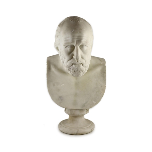 51 - A 19th century Italian carved white marble bust of a bearded man, on matching socle, width 31cm, hei... 