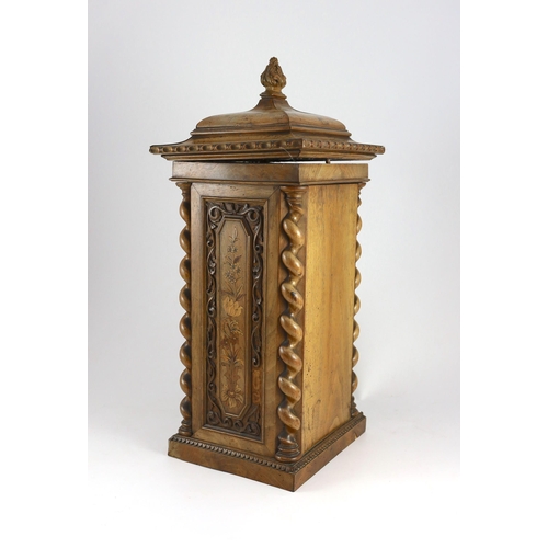 54 - A mid 19th century French marquetry inlaid walnut country house post box, of architectural form, wit... 