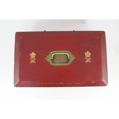 56 - A Victorian red morocco despatch box, formerly the property of the Right Honourable Viscount Cross G... 