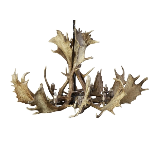 59 - A moose antler ten branch electrolier, 70cm drop, 110cm diameter