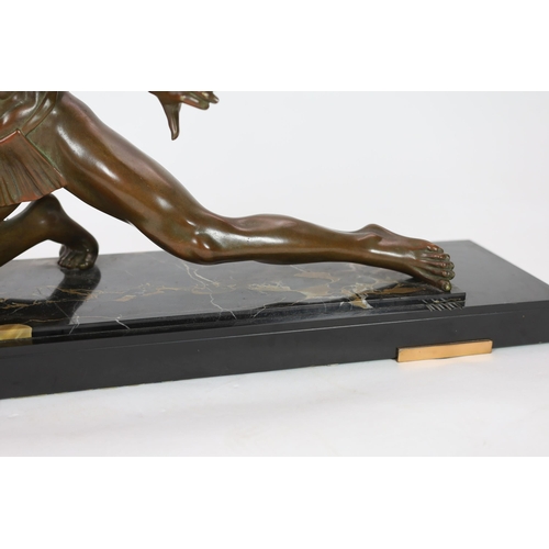 63 - Pierre Joseph Hugonnet.  A 1930s French Art Deco bronze model of a spear thrower, kneeling with spea... 