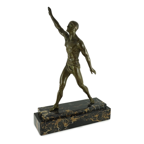 74 - Editions Reverolis of Paris. A 1930's French Art Deco bronze figure of a classical athlete standing ... 