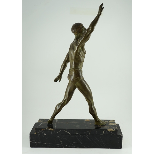 74 - Editions Reverolis of Paris. A 1930's French Art Deco bronze figure of a classical athlete standing ... 