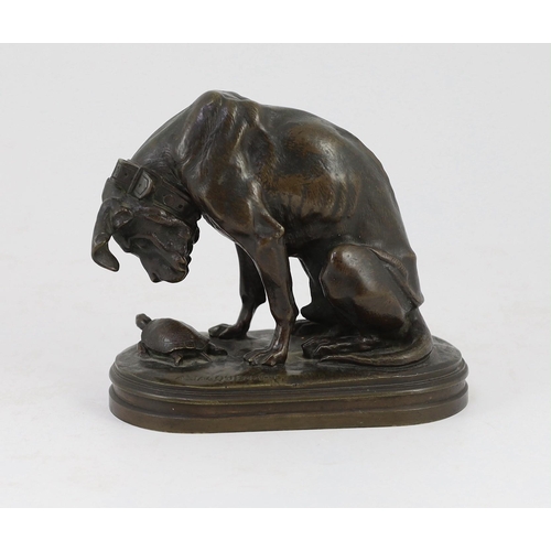 76 - Henri-Alfred-Marie Jacquemart (French, 1824-1896). An animalier  bronze group of a hound looking at ... 