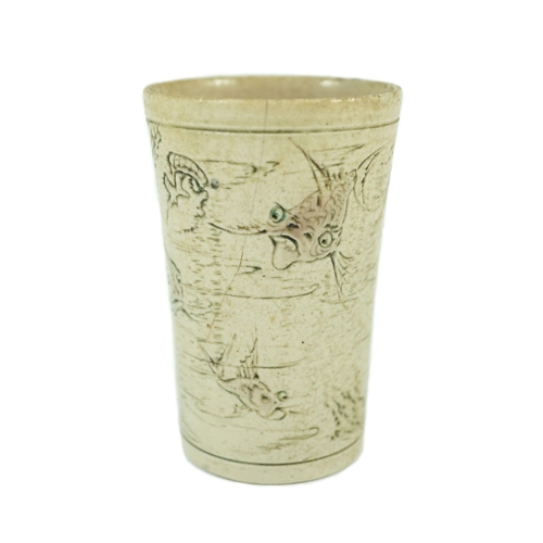 82 - A Martin Brothers grotesque fish beaker, dated 1914, Incised mark Martin Bros. Southall 121914, ... 