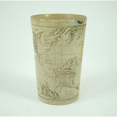 82 - A Martin Brothers grotesque fish beaker, dated 1914, Incised mark Martin Bros. Southall 121914, ... 