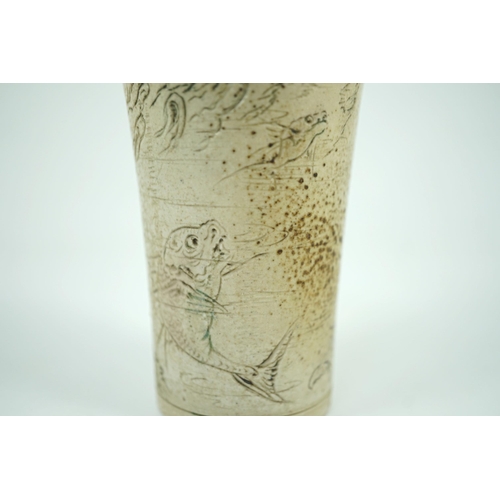 82 - A Martin Brothers grotesque fish beaker, dated 1914, Incised mark Martin Bros. Southall 121914, ... 