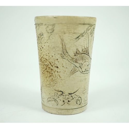 82 - A Martin Brothers grotesque fish beaker, dated 1914, Incised mark Martin Bros. Southall 121914, ... 