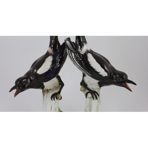 94 - A pair of large Meissen figures of magpies, late 19th century, each with blue crossed swords mark, i... 