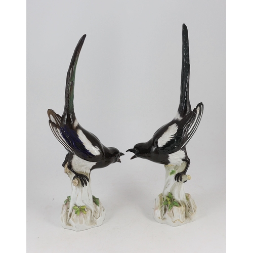 94 - A pair of large Meissen figures of magpies, late 19th century, each with blue crossed swords mark, i... 