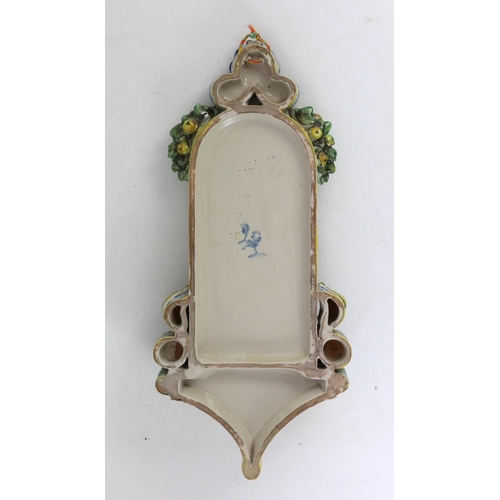 95 - A Cantagalli maiolica holy water stoop, late 19th century/early 20th century, The arched back panel ... 