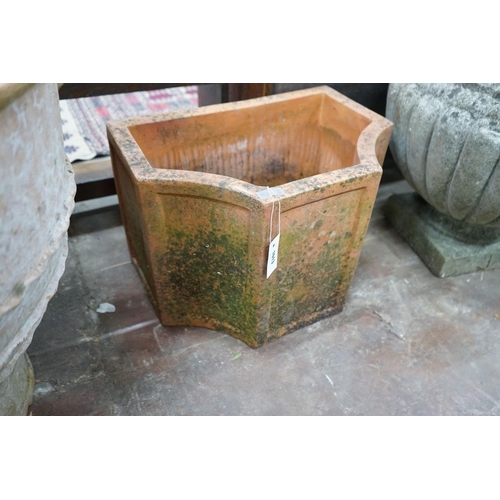 1013 - A terracotta garden planter of shaped rectangular form, width 52cm, depth 35cm, height 36cm