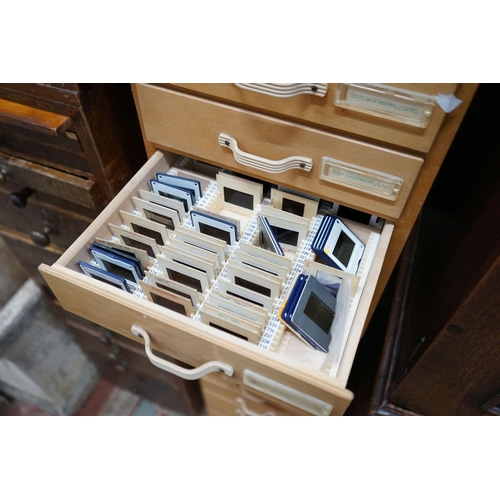 1053 - A set of four mid century five drawer photographic slide chests, width 29cm, depth 38cm, height 39cm... 