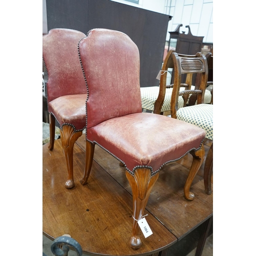 1064 - A pair of George II style walnut and red leather side chairs, width 54cm, depth 50cm, height 92cm... 