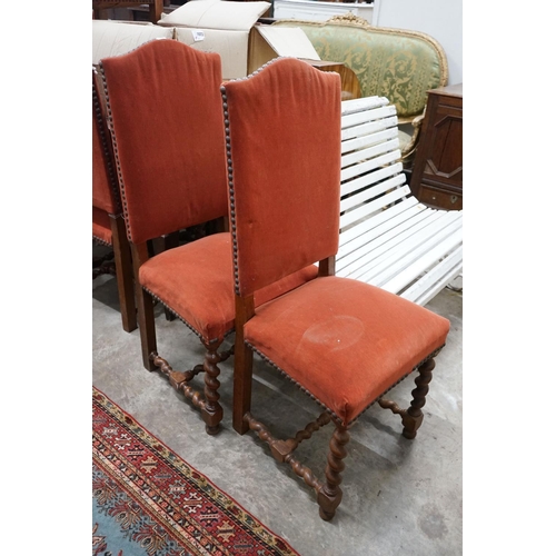 1074 - A set of ten Carolean design upholstered oak dining chairs