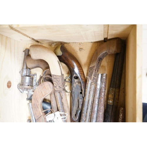 1482 - A group of percussion cap pistols and pin fire revolvers, 19th century, for restoration.