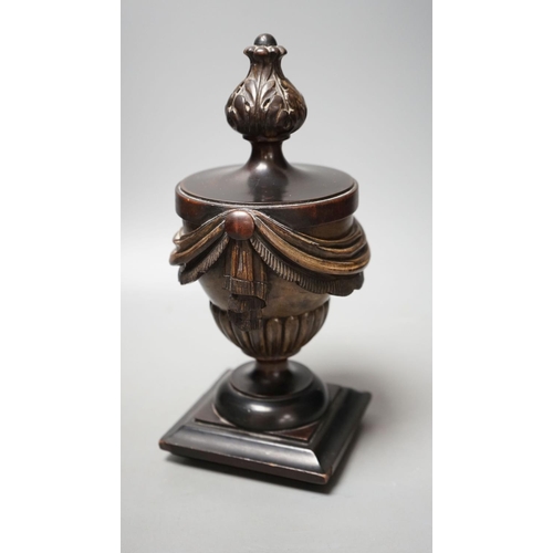 1489 - E. H. Pinto collection - a 19th century painted treen neo classical urn,28cms high.