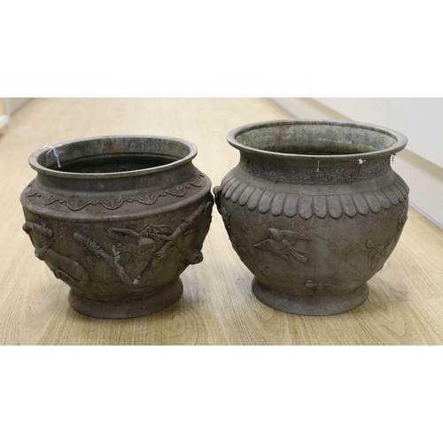 1493 - Two Japanese bronze planters,top being 25 cms diameter.