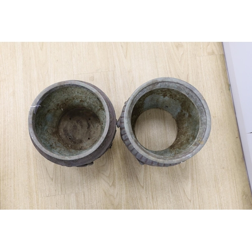 1493 - Two Japanese bronze planters,top being 25 cms diameter.