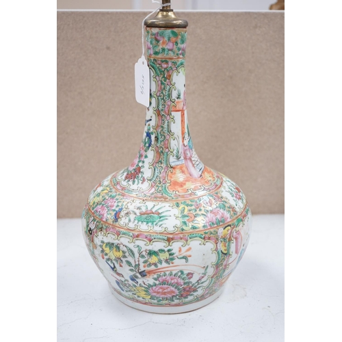 1498 - A Chinese famille rose table lamp, 32cm excl lighting mounts