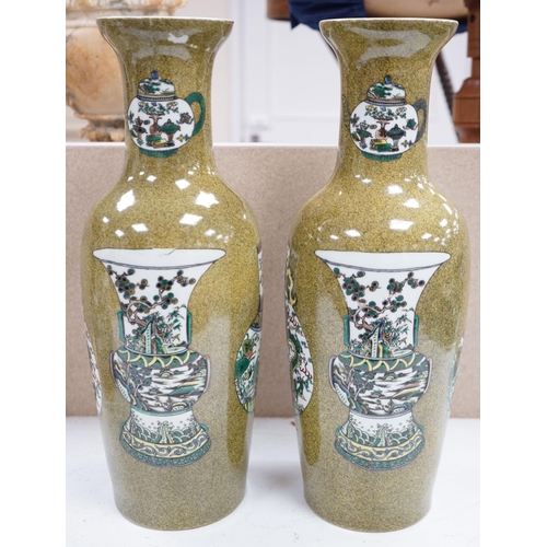 1499 - A pair of Chinese Kangxi style tea dust glazed vases, 46cm