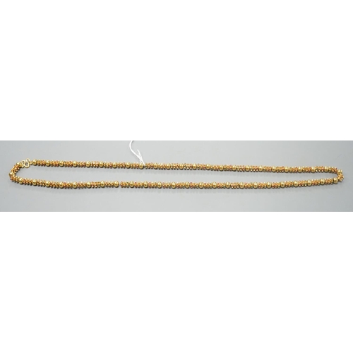 1916 - A modern Thai yellow metal and multi gem set necklace, 70cm, gross weight 55.1 grams.