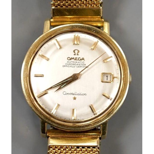 1920 - A gentleman's steel and gold plated Omega Constellation automatic wrist watch, on associated flexibl... 